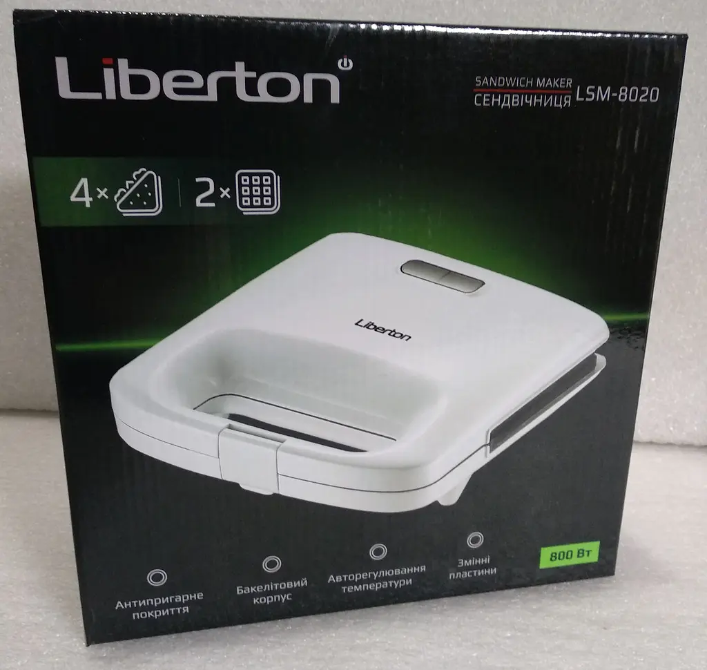 Вафельниця-сендвічниця 2 в 1 Liberton LSM-8020 White - фото 8