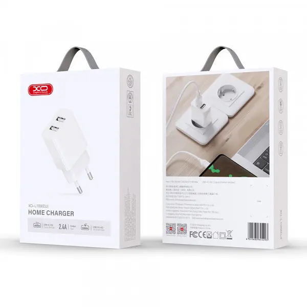 Зарядное устройство XO L109 на 2 USB порта универсальный адаптер питания белый - фото 2