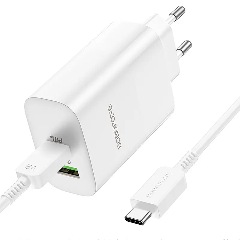 МЗП Borofone BN10 Sunlight PD65W (1USB-A/1C) + кабель Type-C to Type-C White - фото 3