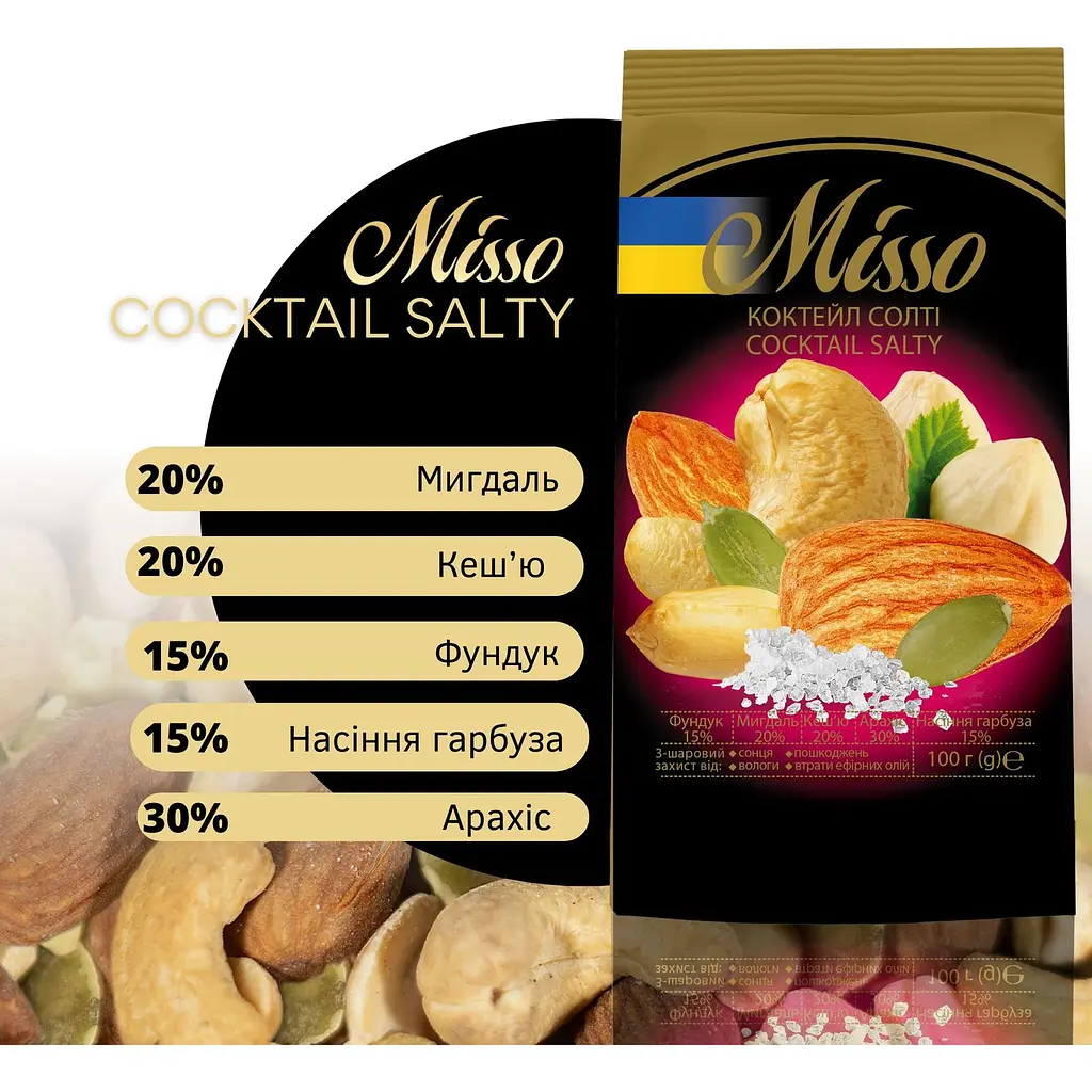 Асорті солоних горіхів Misso Coctail Salty 100 г - фото 2