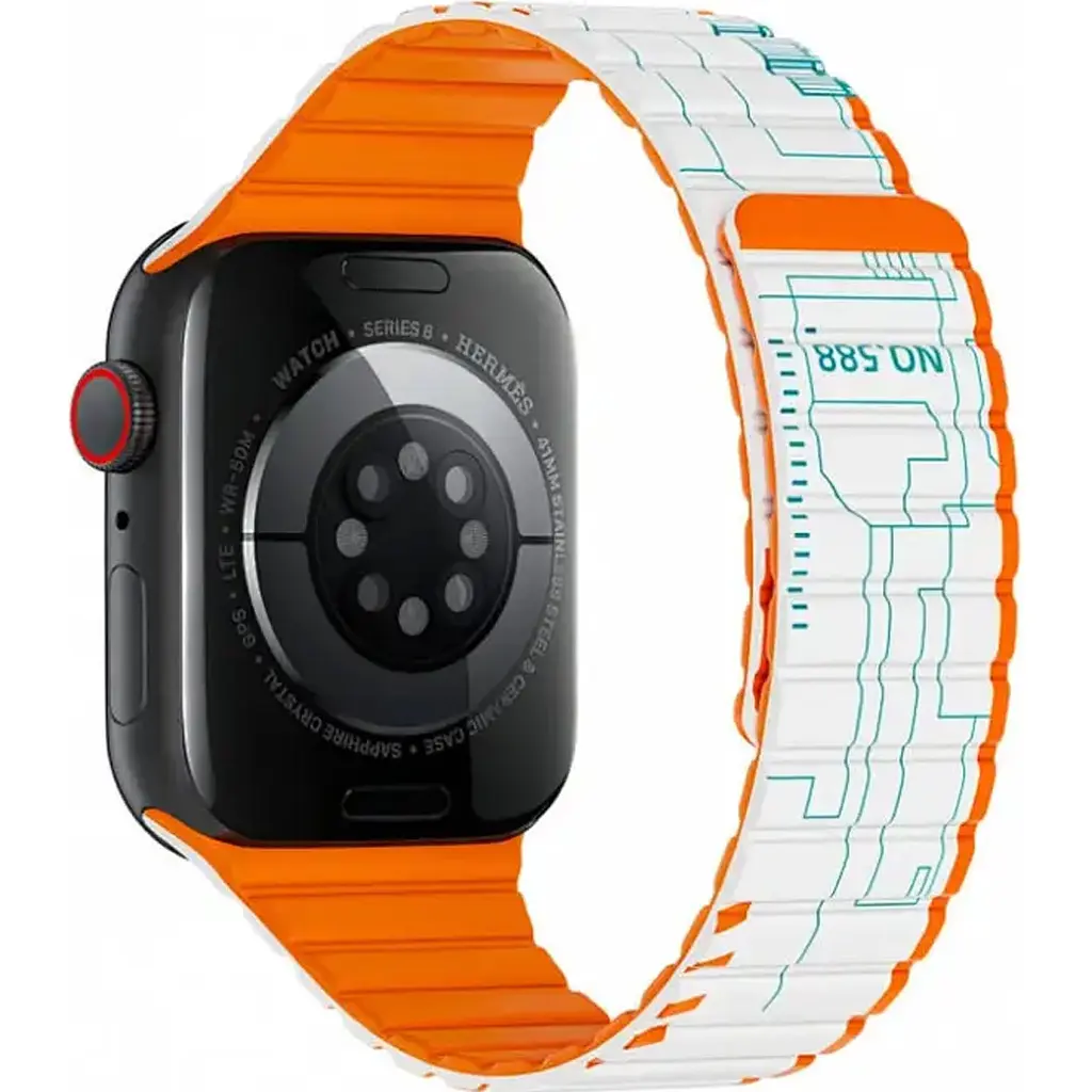Ремінець WiWU Wi-WB010 Smart Magnetic Silicone для Apple Watch 42/44/45/49mm White/Orange [106831] - фото 2