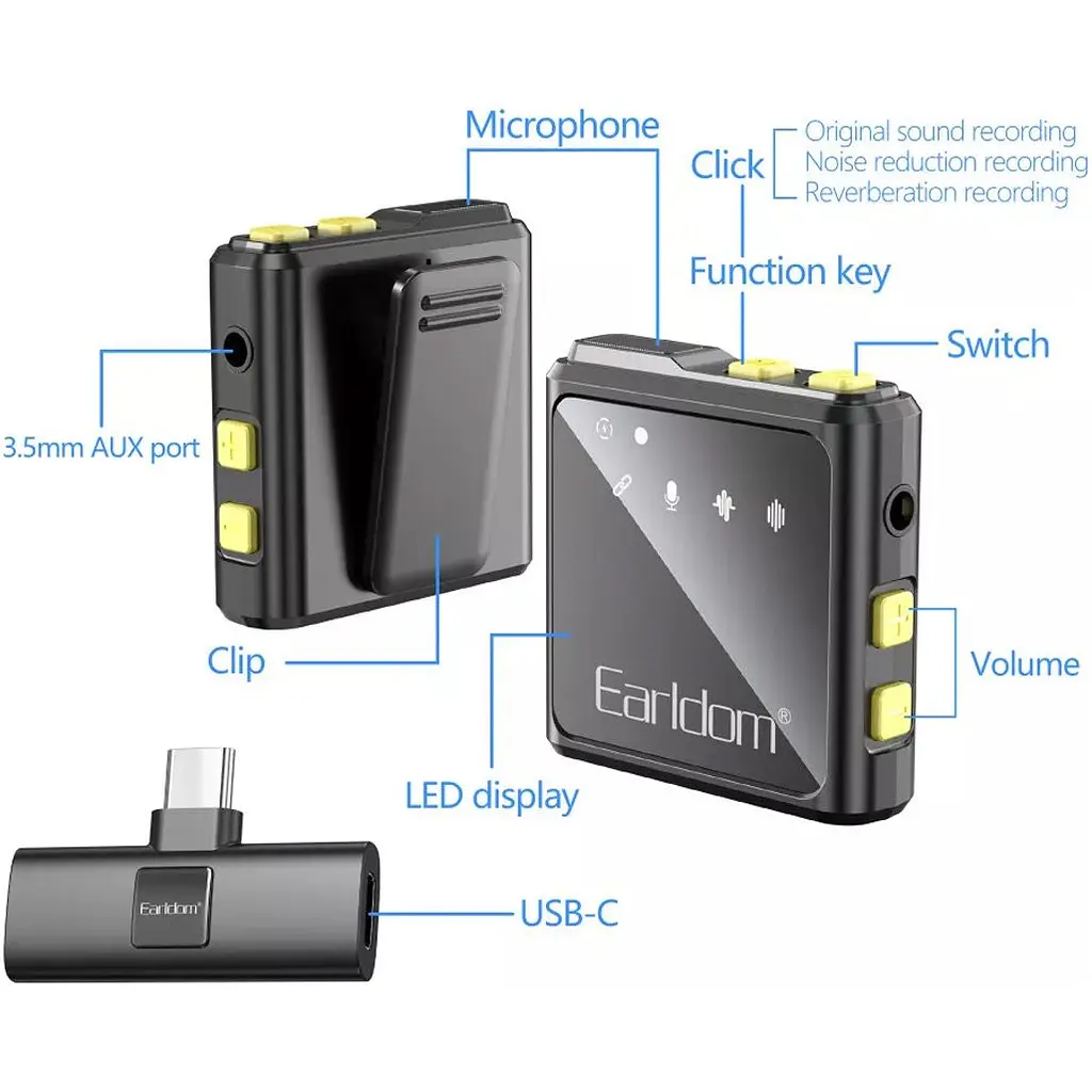 Мікрофонна радіосистема Earldom ET-MC10C USB-C Black [136100] - фото 3