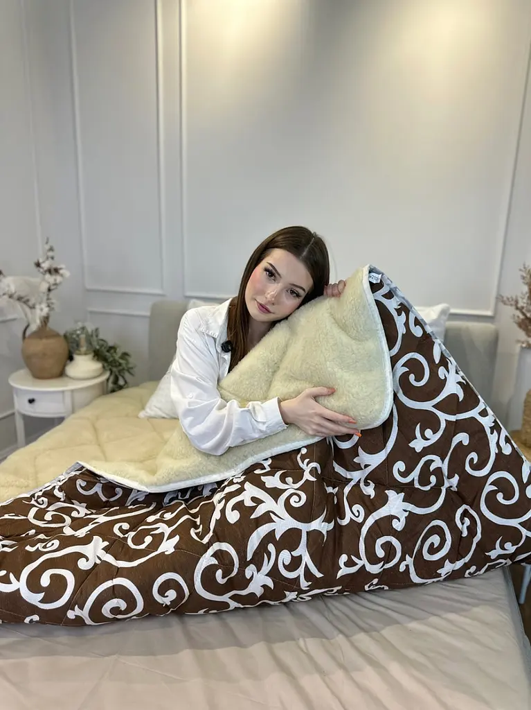 Ковдра двоспальна відкрита зимова з вовни Leri Max 21511 175х210 см коричнева - фото 9