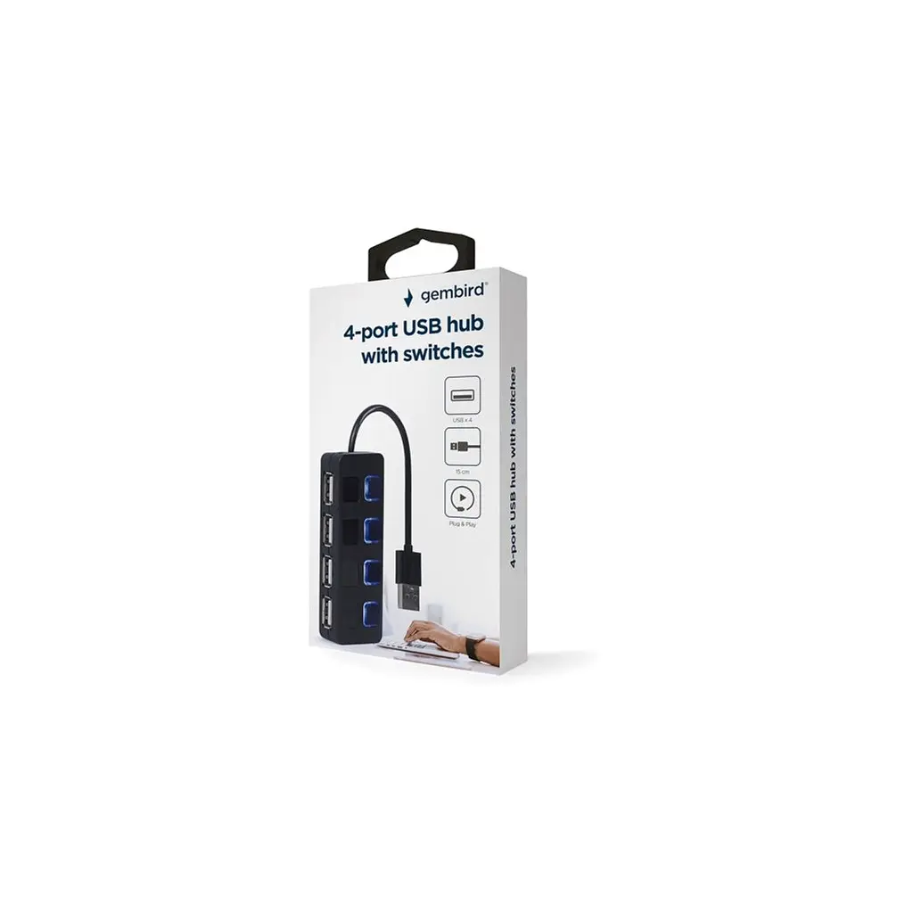Концентратор Gembird USB 2.0 4 ports switch black (UHB-U2P4-05) - фото 5