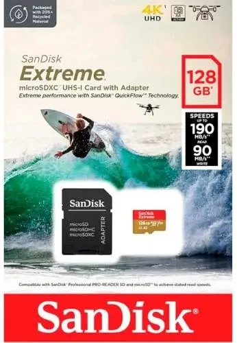 Карта пам'яті microSDXC, 128Gb, Extreme, Сlass10 UHS-I A2 U3 V30, SD адаптер SanDisk teh0033797 - фото 4