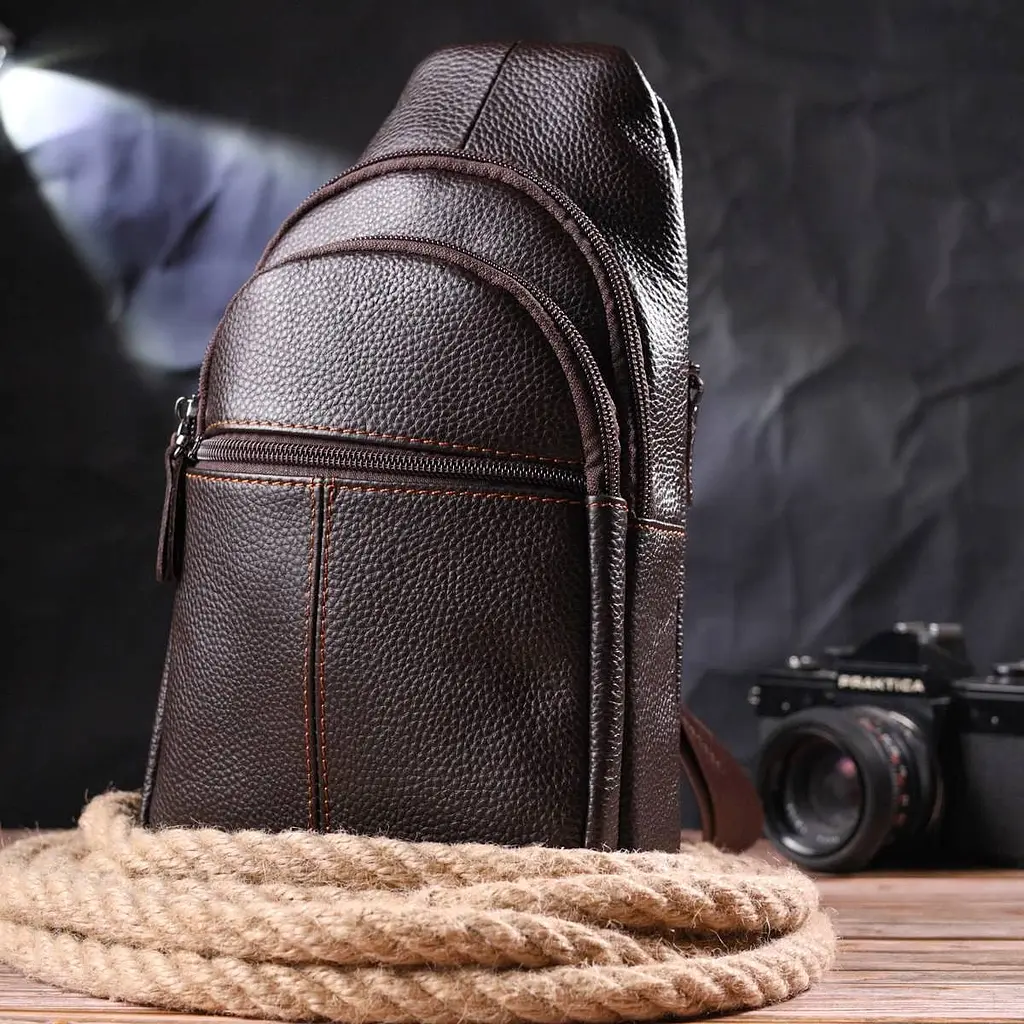 Зручна чоловіча сумка через плече з натуральної шкіри 21308 Vintage коричнева - фото 6