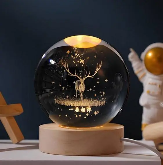 Декоративний 3D нічник Кришталева Куля 8 см · Настільна лампа - світильник з 3D ефектом Галлактика - фото 4