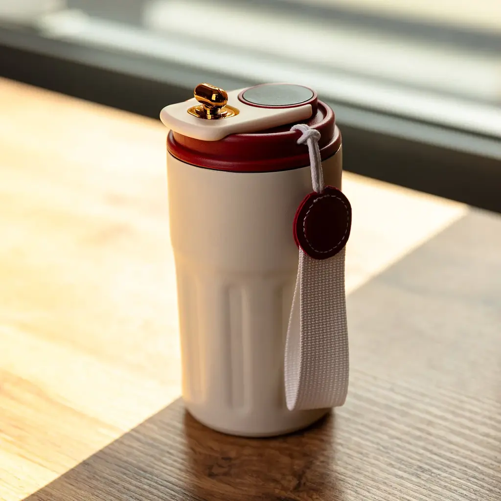 Термочашка Coffee Yiwu 400 мл з ремінцем і датчиком температури червона - фото 2