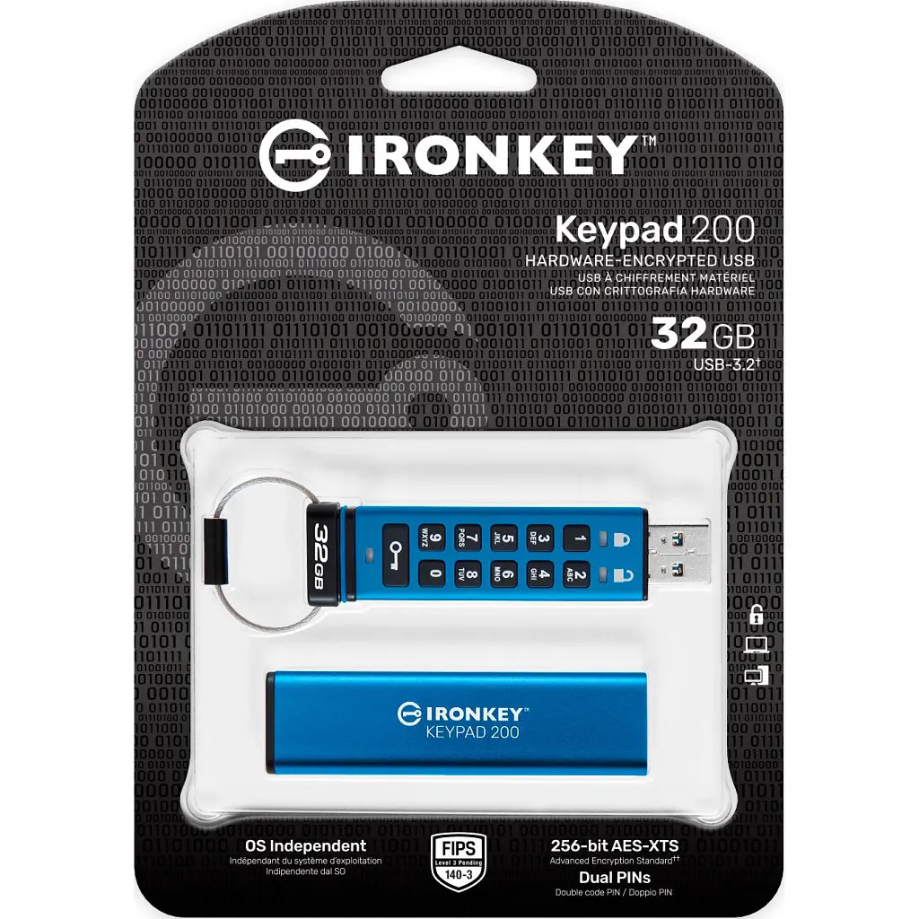 USB флеш накопичувач Kingston 32GB IronKey Keypad 200 AES-256 Encrypted Blue USB 3.2 (IKKP200/32GB) - фото 6