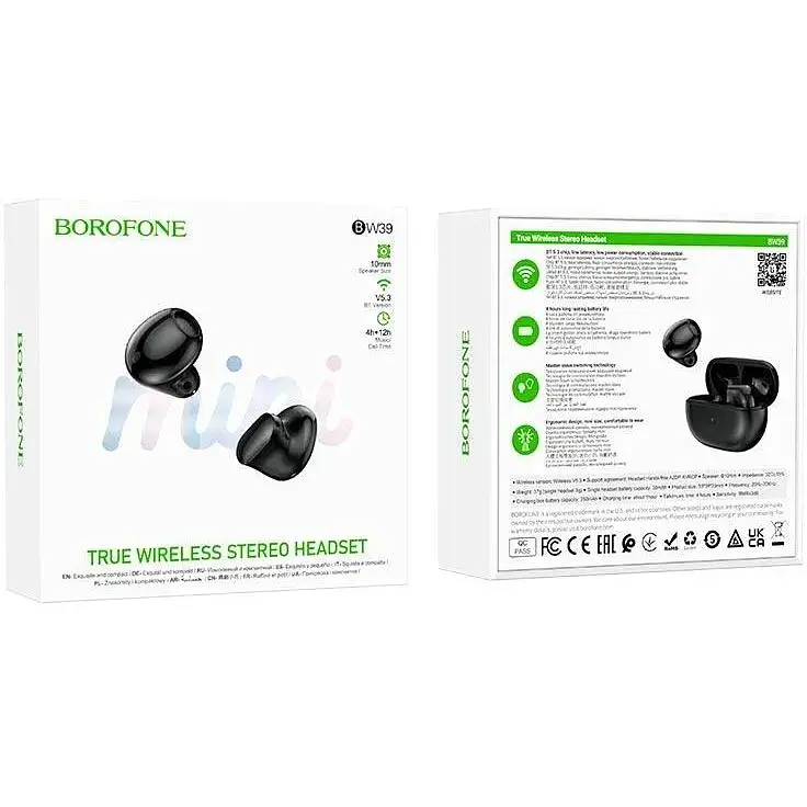 Наушники Borofone Enjoy true wireless BT headset BW39 черные - фото 2