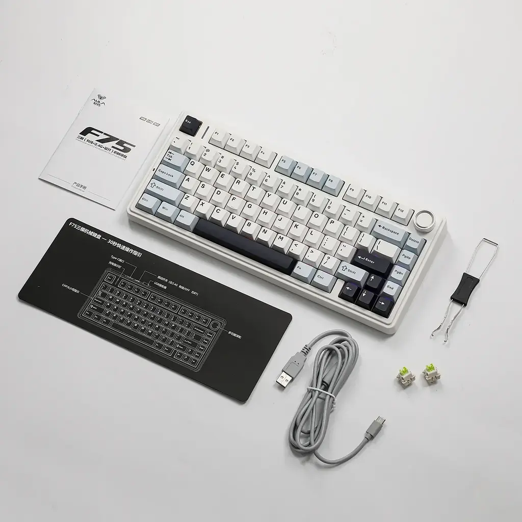 Игровая механическая клавиатура AULA F75 / Три режима подключения / Leobog Axis Reaper Switch / White - фото 9