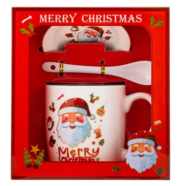 Чашка новогодняя Elisey 9150-005-3 Merry Christmas керамическая с ложкой и блюдцем 350 мл Белая - фото 5