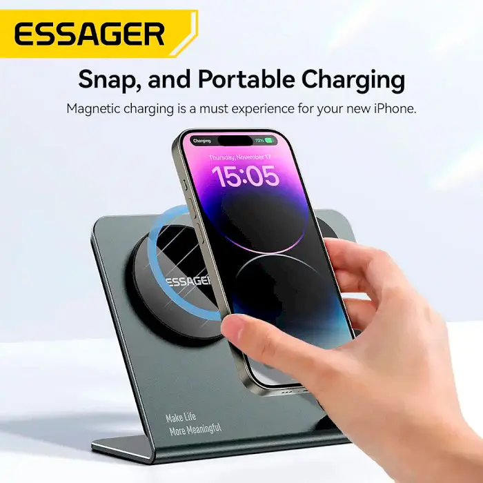 Бездротовий мультизарядний пристрій Essager Ruicheng desktop magnetic suction 15W (3 in 1) black (EWXZM-RC0G-Z) - фото 5