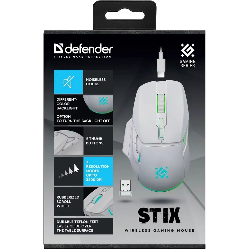 Миша Defender Stix GM-009 White [134323] - фото 6
