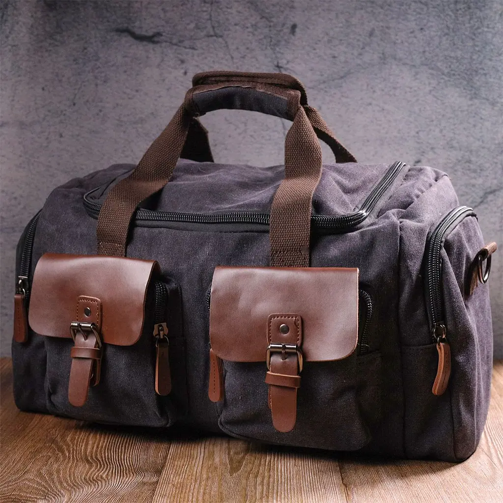 Большая дорожная сумка текстильная 21237 Vintage черная - фото 7