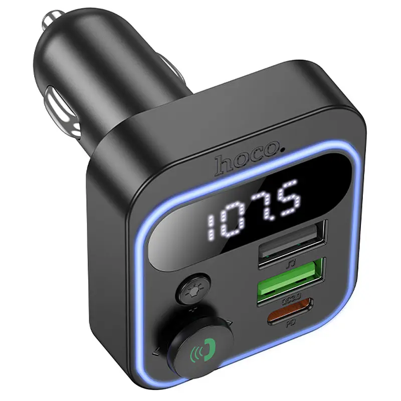 АЗП FM модулятор Hoco E85 Tiger PD20W+QC3.0 (2USB-A/1C) Black - фото 3