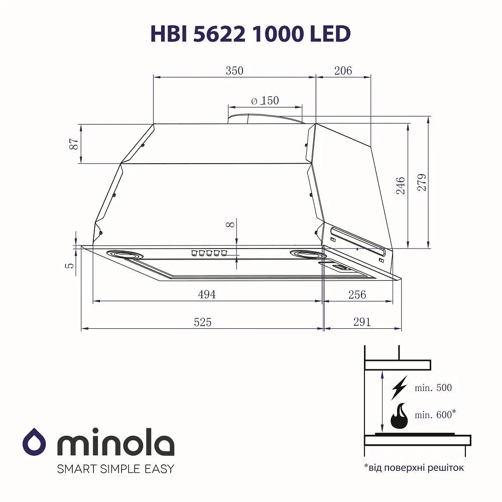 Витяжка повновбудована MINOLA HBI 5622 I 1000 LED - фото 8