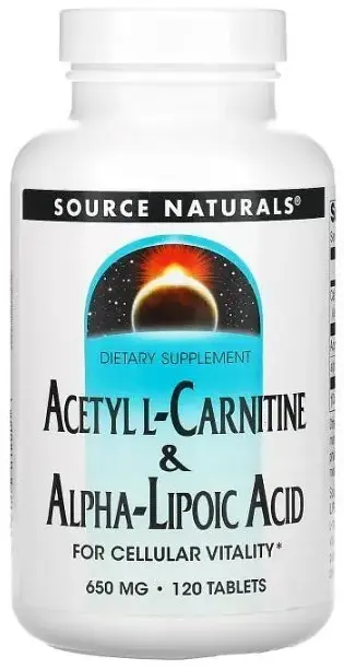 Ацетил карнітин + альфа-ліпоєва кислота Source Natural Acetyl L-Carnitine & Alpha-Lipoic Acid 650 мг 120 таб