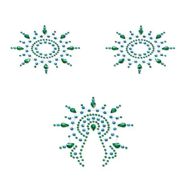 Пестиси Petits Joujoux Gloria set of 3 Green/Blue із кристалів, прикраса на груди та вульву (зелений)