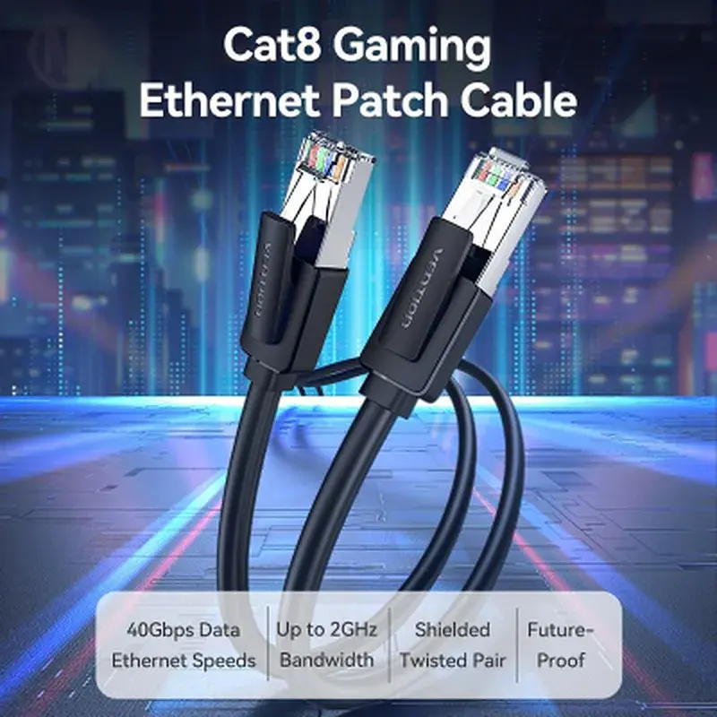 Патч-корд 3м, S/FTP cat 8 RJ-45 black Vention (IKKBI) - фото 10