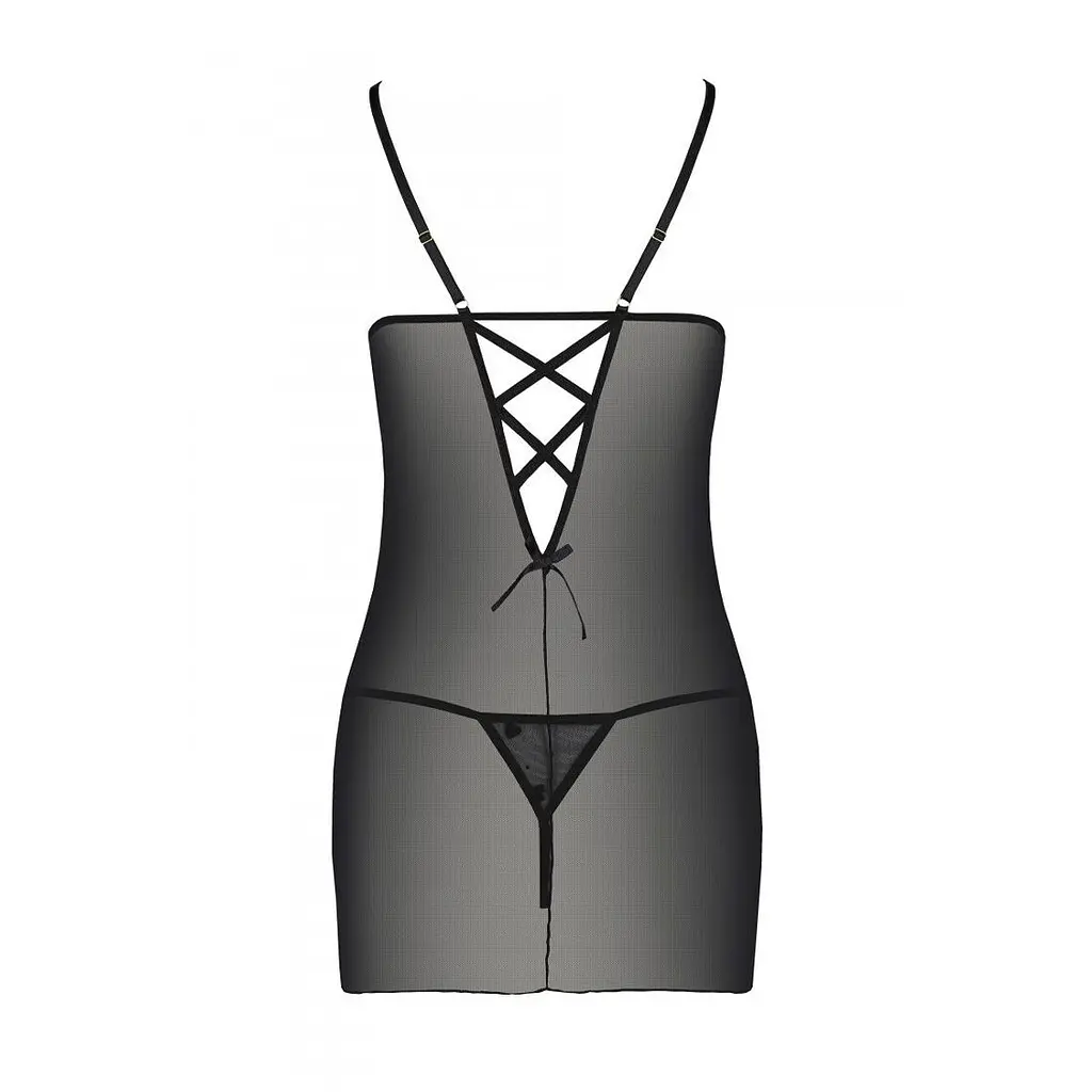 Сорочка з вирізами на грудях, стрінги Passion LOVELIA CHEMISE XXL/XXXL, black - фото 6