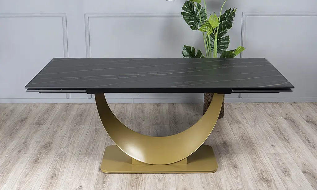 Стол обеденный Prestol Мун раскладной 180/260х90х75 см черный мат золотая ножка - фото 3