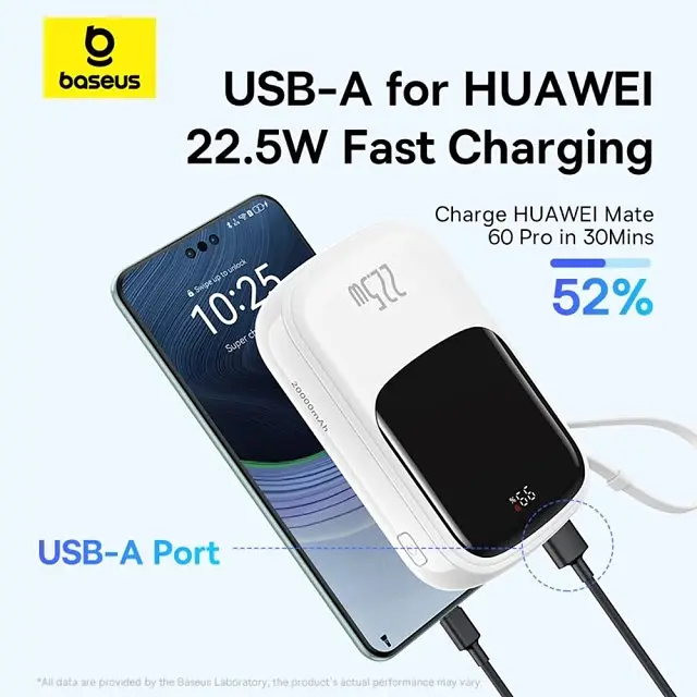Внешний аккумулятор Baseus Qpow Pro+ 20000mAh 22.5W со встроенным кабелем USB-C белый - фото 6