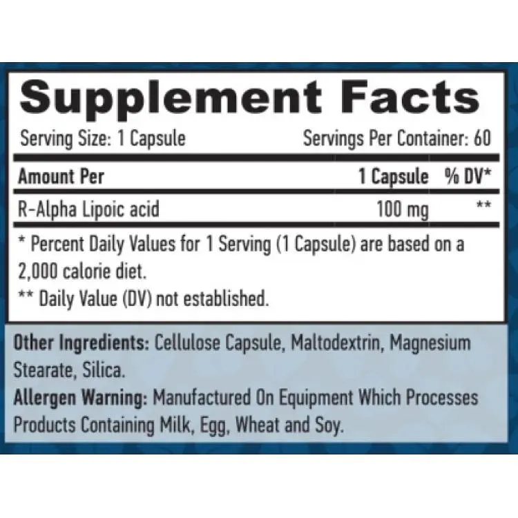 Альфа-ліпоєва кислота R-форма Haya Labs R-Alpha Lipoic Acid 100 мг 60 капсул - фото 3