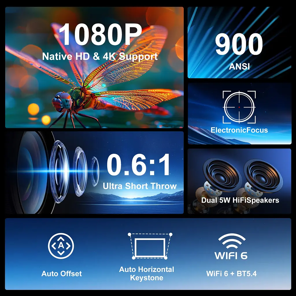 Мультимедійний смарт-проектор з автофокусом Magcubic HY450 Android 14, chip H726, 8K24fps, 2GB/16GB домашній кінотеатр Black White (19397) - фото 3