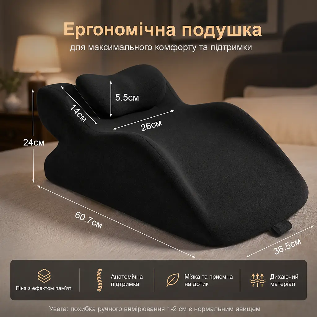 Подушка ортопедична pillow-06 / Подушка клиноподібна для сну з поліестеру / Ортопедична подушка для підтримки тіла Relax Pillow - фото 5