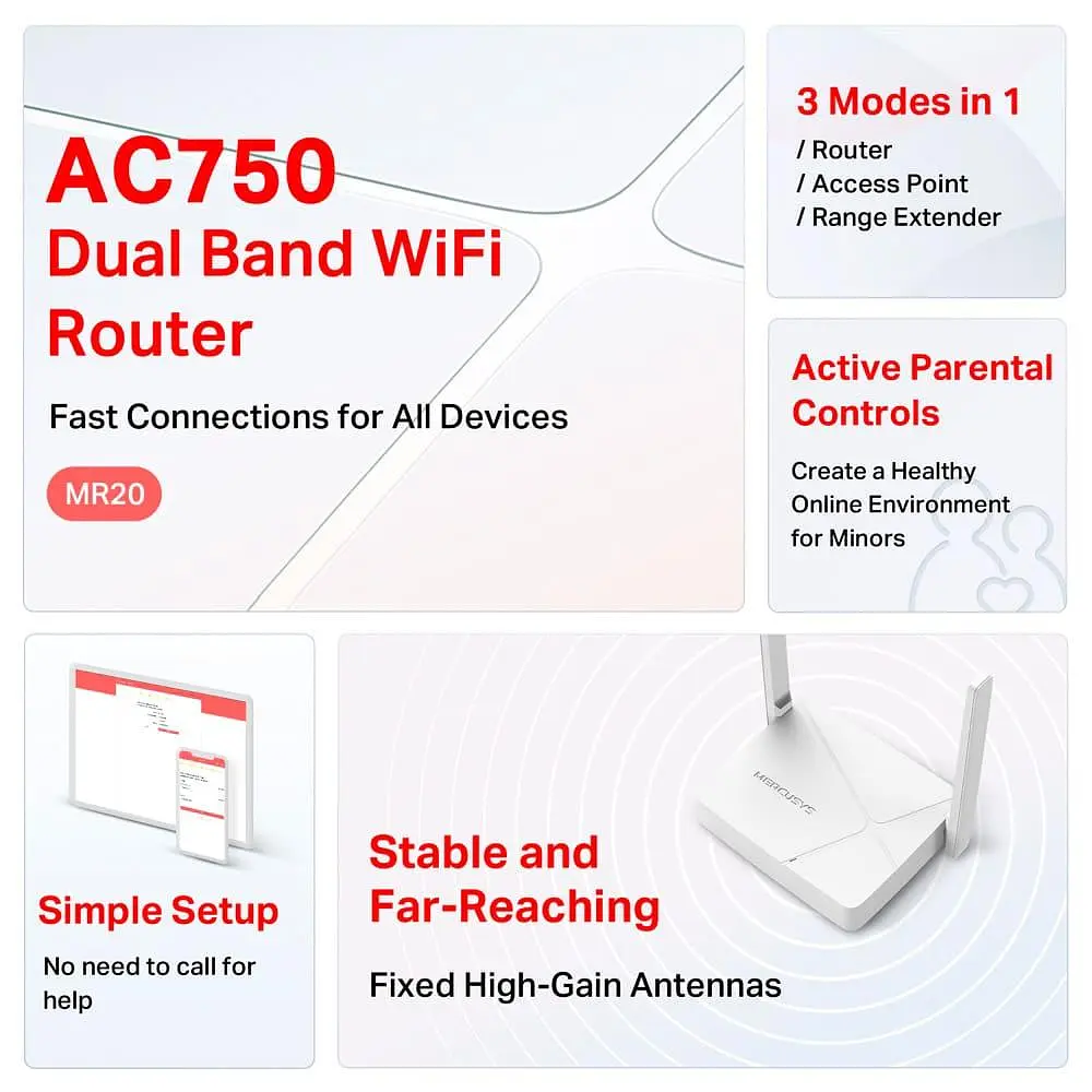 Роутер Mercusys MR20 AC750, 2xFE LAN, 1xFE WAN (MR20) - фото 6