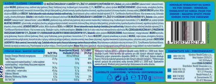 Шоколад молочний Studentska арахіс з желейними та грушевими шматочками 170 г (913960) - фото 4