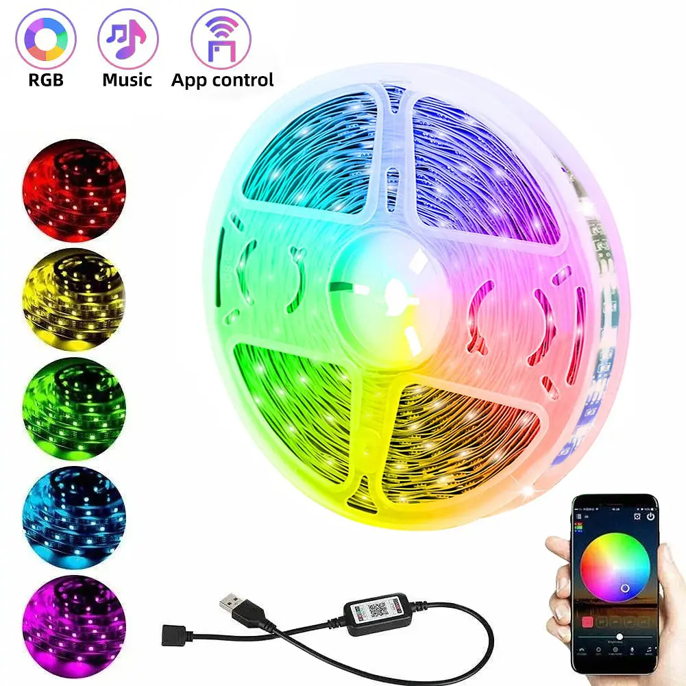 Светодиодная лента 5м разноцветная полоса RGB Bluetooth 5050 MEIQ-IT RGB strip light - фото 2