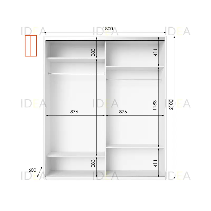 Шафа-купе Idea серія 9 180 x 60 x 210 см Білий Дзеркало - фото 2