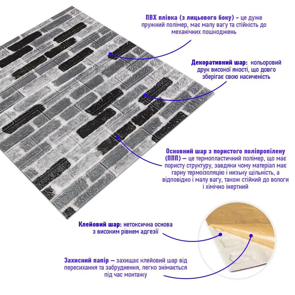 Самоклеюча 3D панель Sticker Wall 700х770х3мм Класична цегла 342-3 SW-00001147 - фото 2