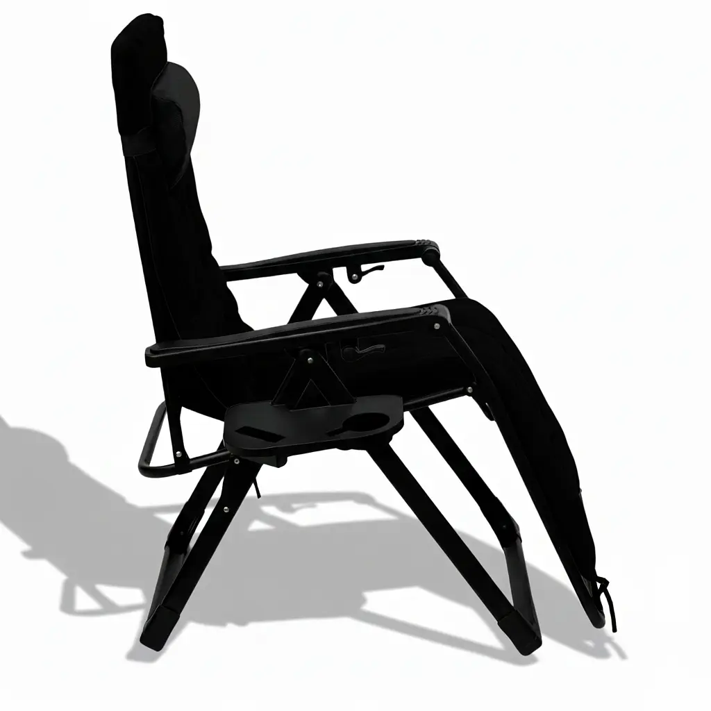 Розкладний посилений шезлонг до 150 кг LEOBRO Zero Gravity Premium Plus Black з велюровим матрацом (LB-ZGC-K3-BLK) - фото 2