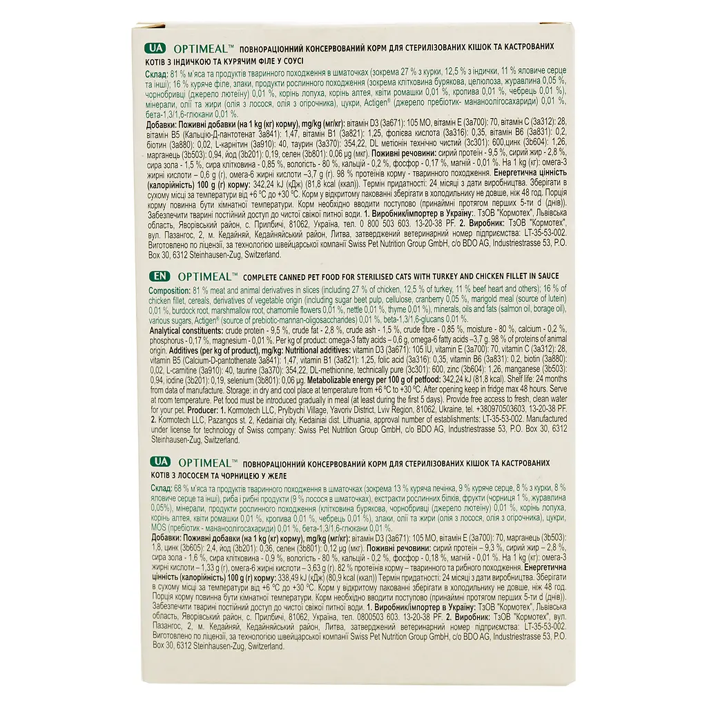 Набор влажных кормов для стерилизованных кошек и кастрированных кошек №6 Optimeal 3+1 340 г - фото 5