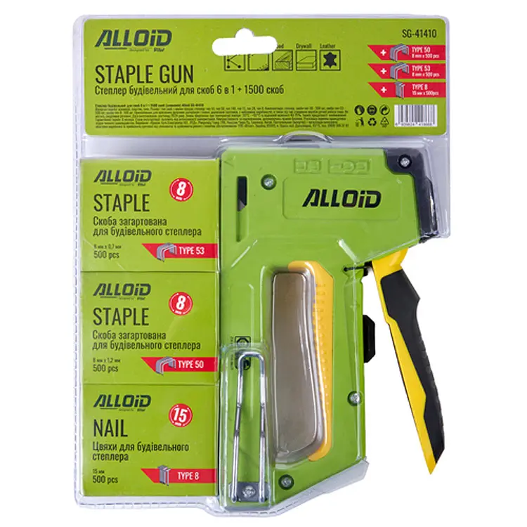 Степлер строительный Alloid Building Tools для скоб 6 в 1 + 1500 скоб (SG-41410) - фото 5