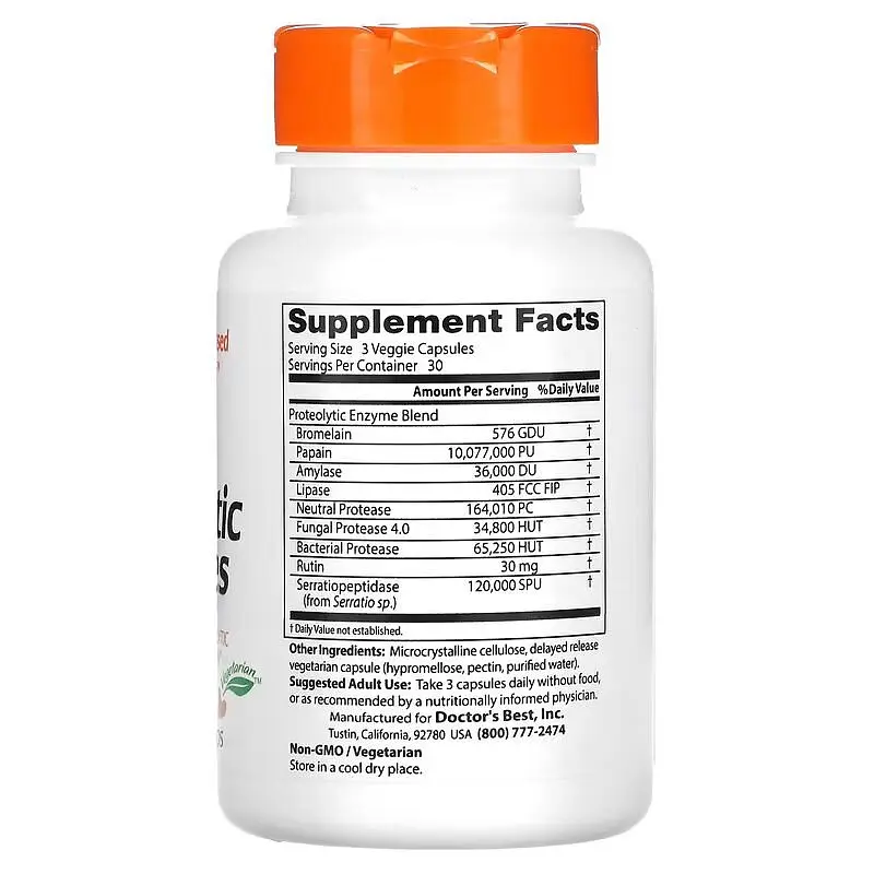 Протеолітичні ферменти Doctor's Best Proteolytic Enzymes, 90 вегакапсул - фото 2