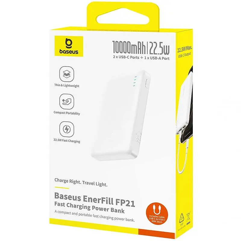 Портативне ЗП Power Bank EnerFill FP21 22.5W 10000 mAh (P1008210D213) White Baseus teh0029432 - фото 6