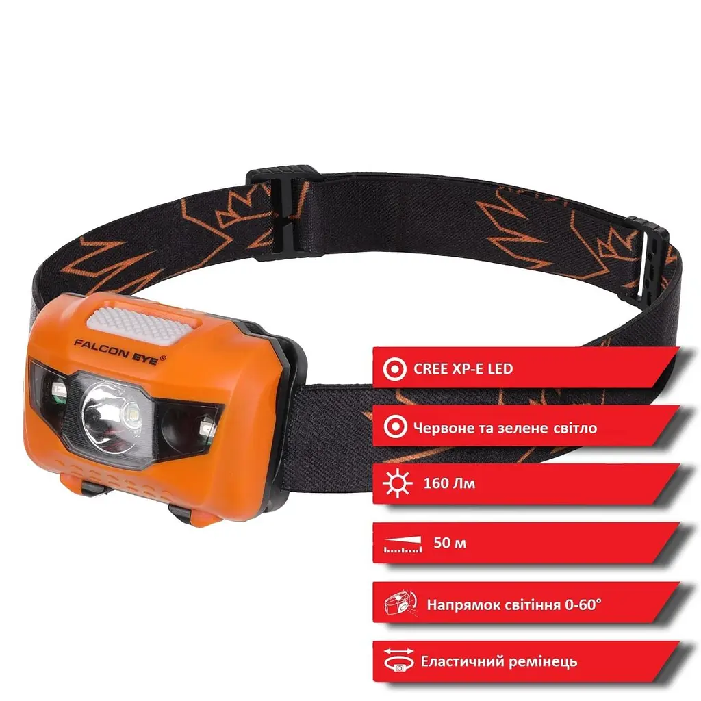 Ліхтар налобний Falcon Eye Orion (160 Lm) Cool White/Red/Green LED Orange (FHL0014) - фото 2