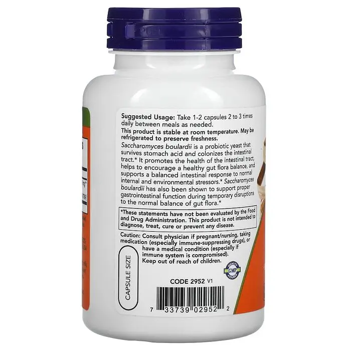 Пробіотики і пребіотики NOW Saccharomyces Boulardi, 120 вегакапсул - фото 3