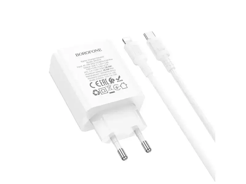 Мережевий зарядний пристрій Borofone BA107A Stellar 30 W + Type-C to Lightning cable White (6941991125355) - фото 2