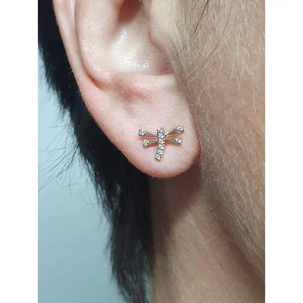 Золоті сережки-пуссети Столична Ювелірна Фабрика з фіанітами. 110330 - фото 2