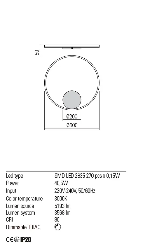 Бра Redo ORBIT AP/PL LED 42W 3000K D600 SAND WHITE (4.1.2) 01-1702 - фото 3