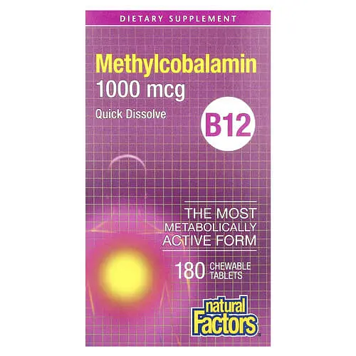 Кобаламін (B-12) B12 Methylcobalamin 1000 mcg 180 жувальних таблеток Natural Factors vit0005735
