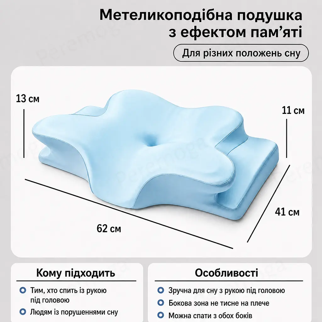 Ортопедична подушка для шиї з ефектом пам'яті Solve синя 62 x 41 x 13 см (KT8001206) - фото 4
