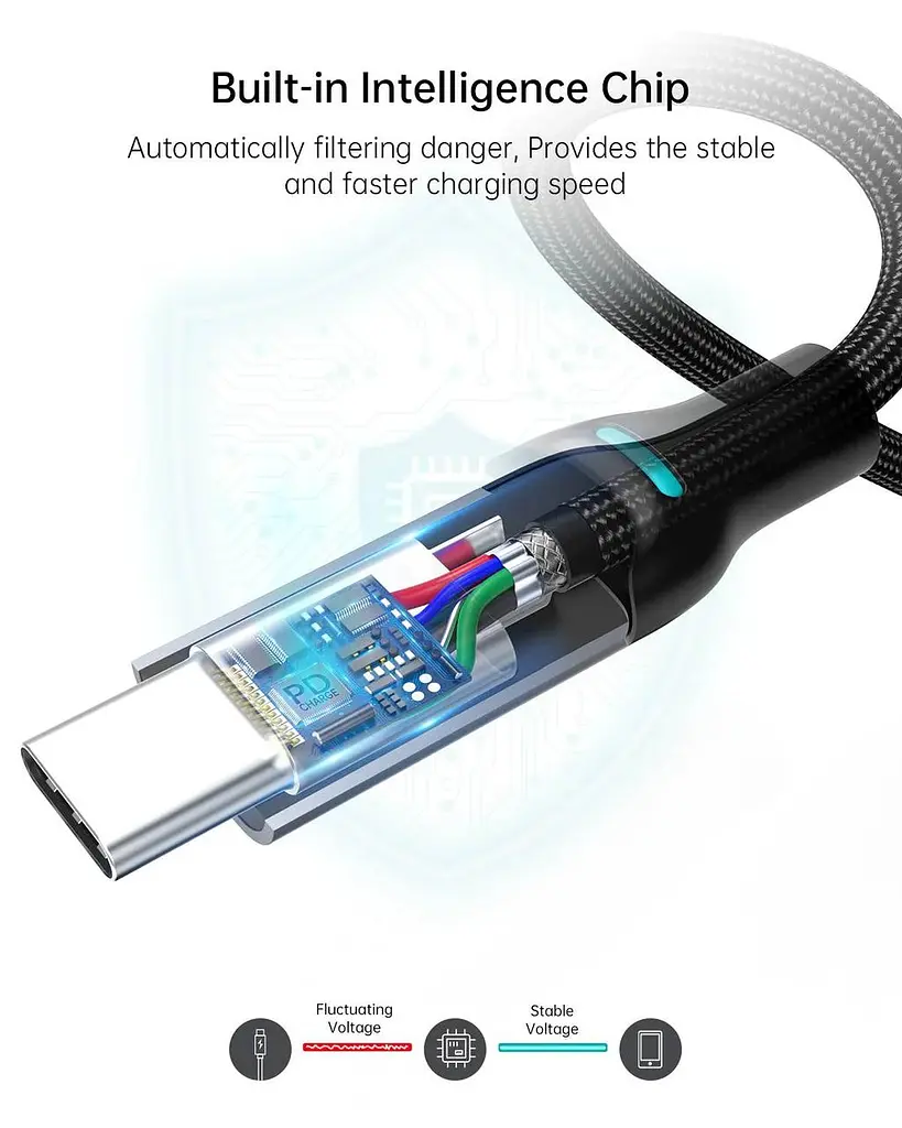 Кабель USB 2.0 Type-C M-M, 1.8 м, 100W, обплетення, PD, чорний Choetech - фото 3
