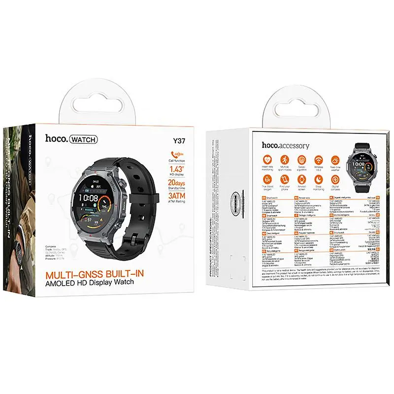 Смарт-годинник Hoco Y37 Smart sports watch (call version) Black - фото 2