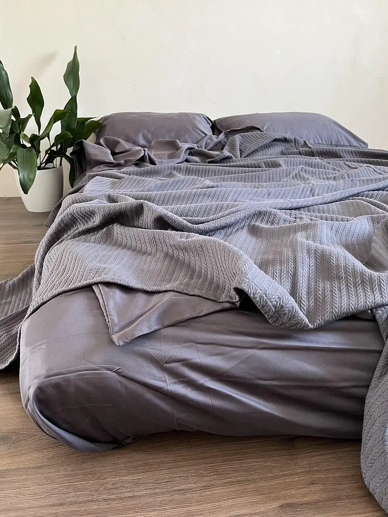 Покривало Zeintex Косичка бавовняне сіро-синє 180х220 см - фото 5